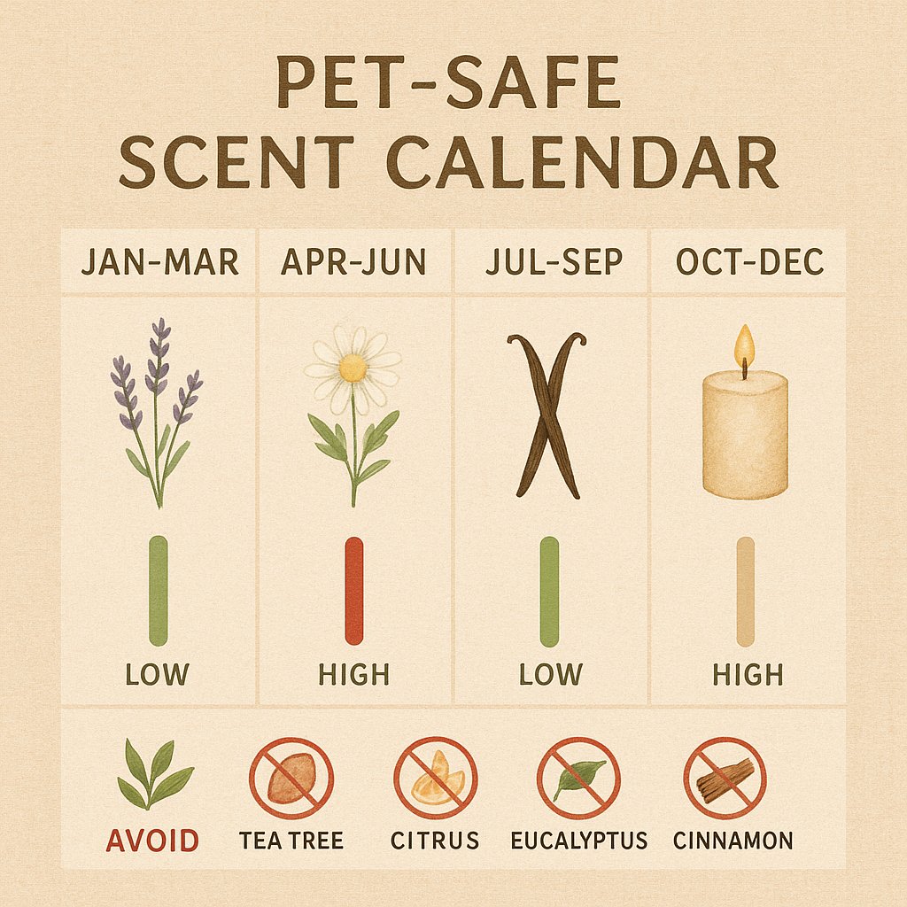 Kvartalni pet-safe kalendar 5 sigurnih mirisa i 4 toksična ulja s označenim godišnjim dobima