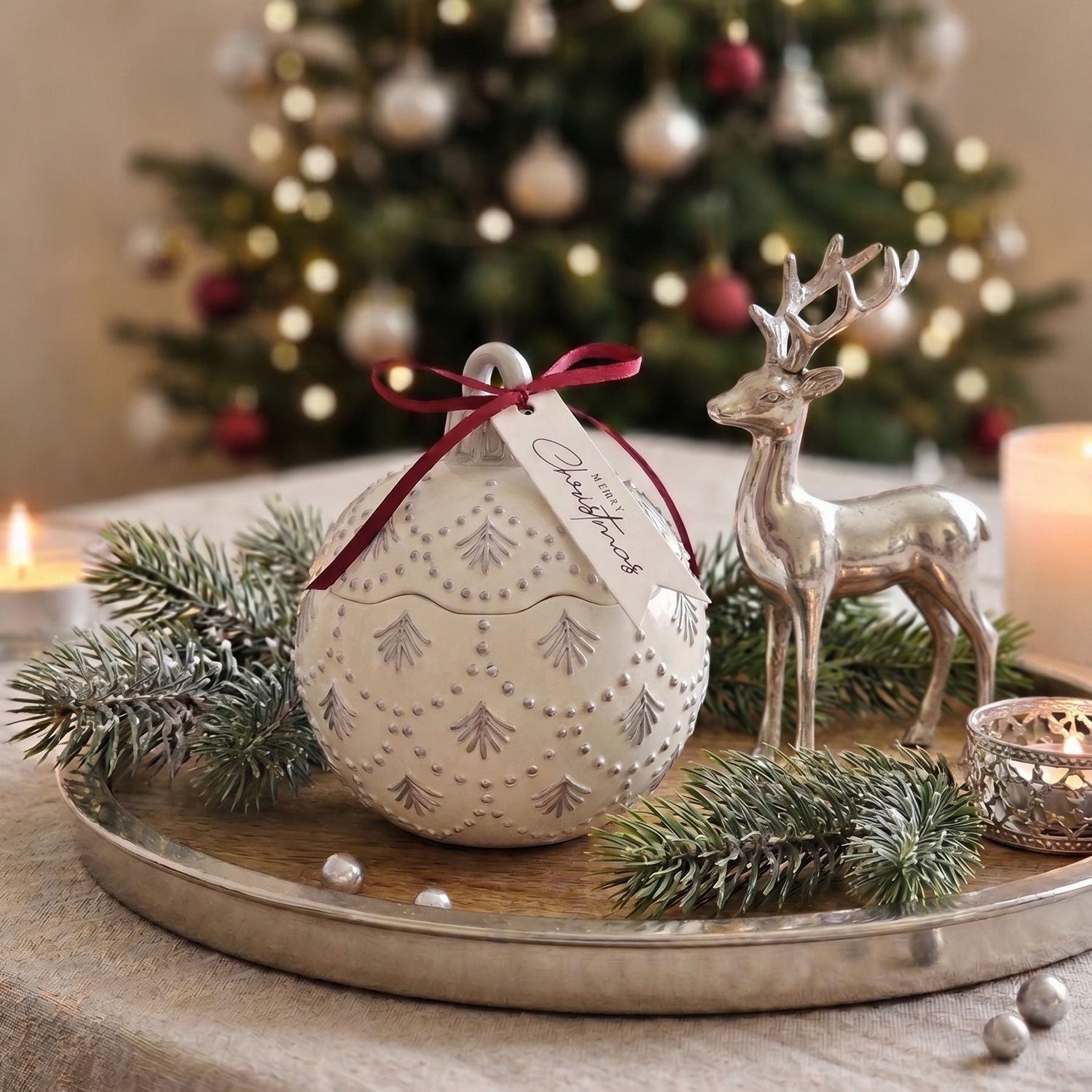 Svijeća Christmas Bauble Enchanted MINI - Bijela / Srebrna / Zimska Čarolija / MINI