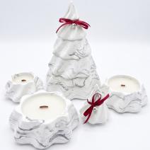 Svijeća Christmas Tree - Bijela / Srebrna / Zimska čarolija, Medenjak, Božićni kolačići