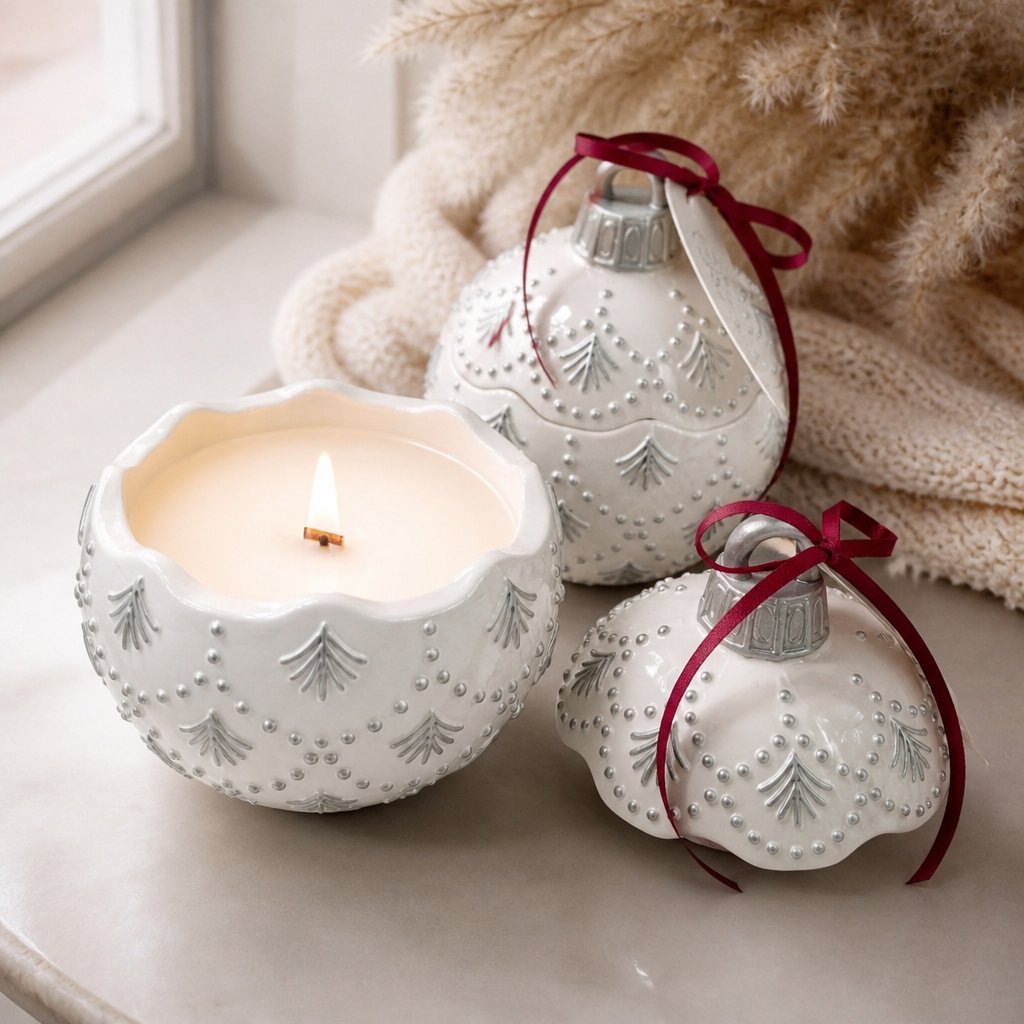 Svijeća Christmas Bauble Enchanted - Bijela / Srebrna / Zimska čarolija