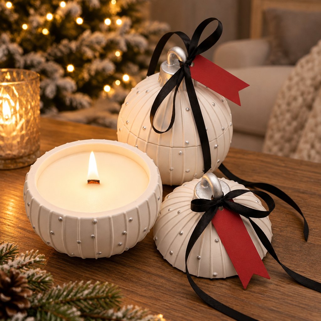 Svijeća Christmas Bauble Charming - Bijela / Srebrna / Zimsko Čudo
