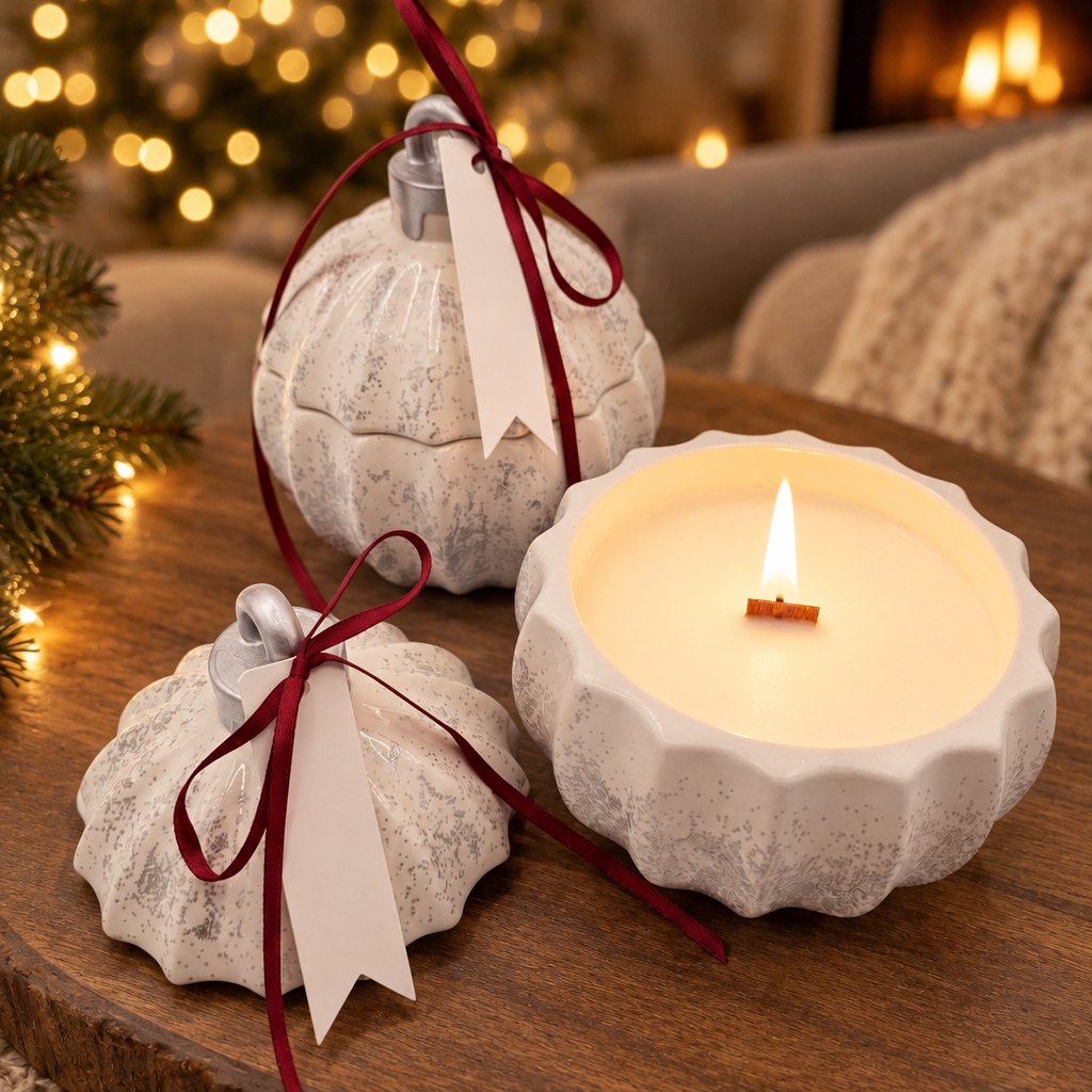 Svijeća Christmas Bauble Glitter - Bijela / Srebrna / Zimsko Čudo