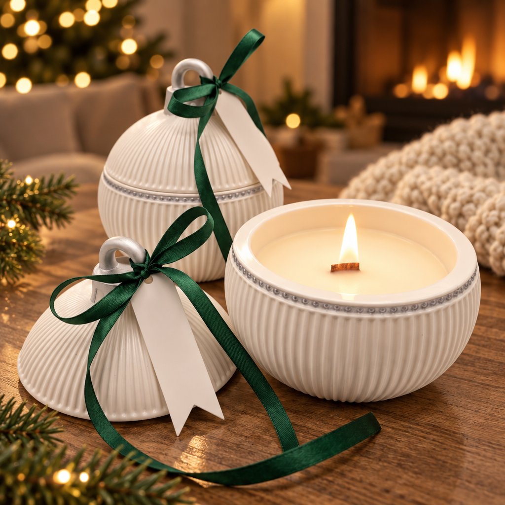 Svijeća Christmas Bauble Elegance - Bijela / Srebrna / Zimska Čarolija