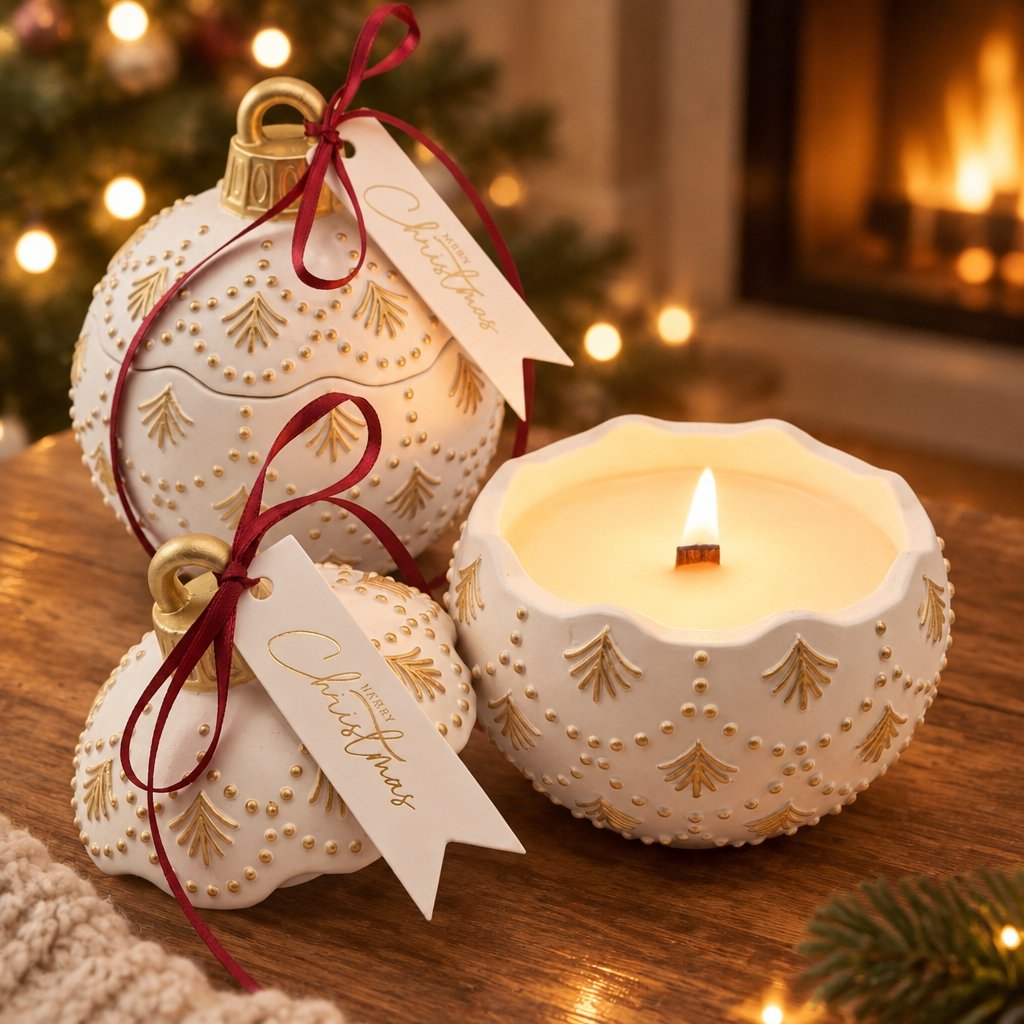 Svijeća Christmas Bauble Enchanted MINI - Bijela / Zlatna / Zimska Čarolija