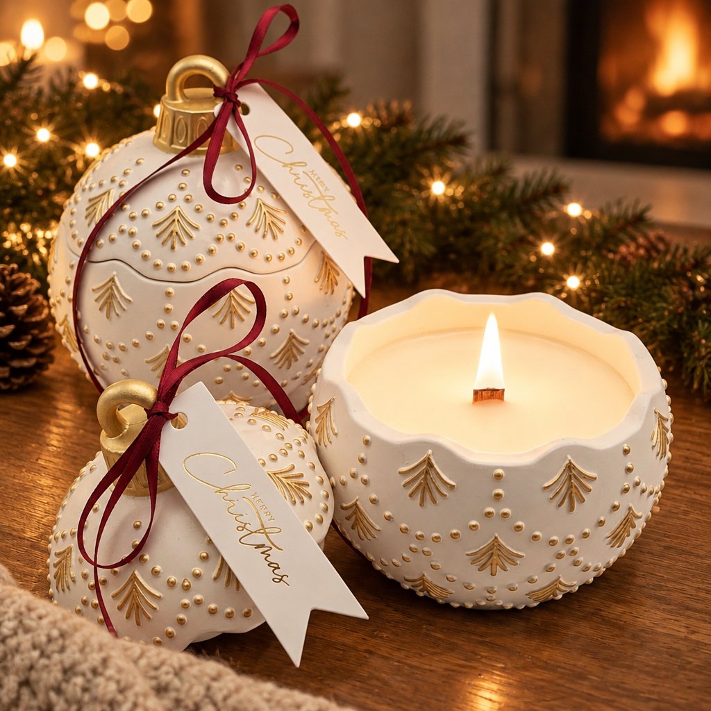 Svijeća Christmas Bauble Enchanted - Bijela / Zlatna / Zimska čarolija